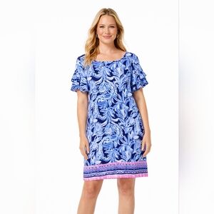 Lilly Pulitzer Blue & Pink Floral Ruffle-Sleeve Coverup Dress